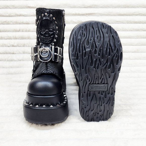 Stud & Skull Patch Black Matte Bear 150 Platform Ankle Boots Goth Punk Rave - Picture 12 of 15